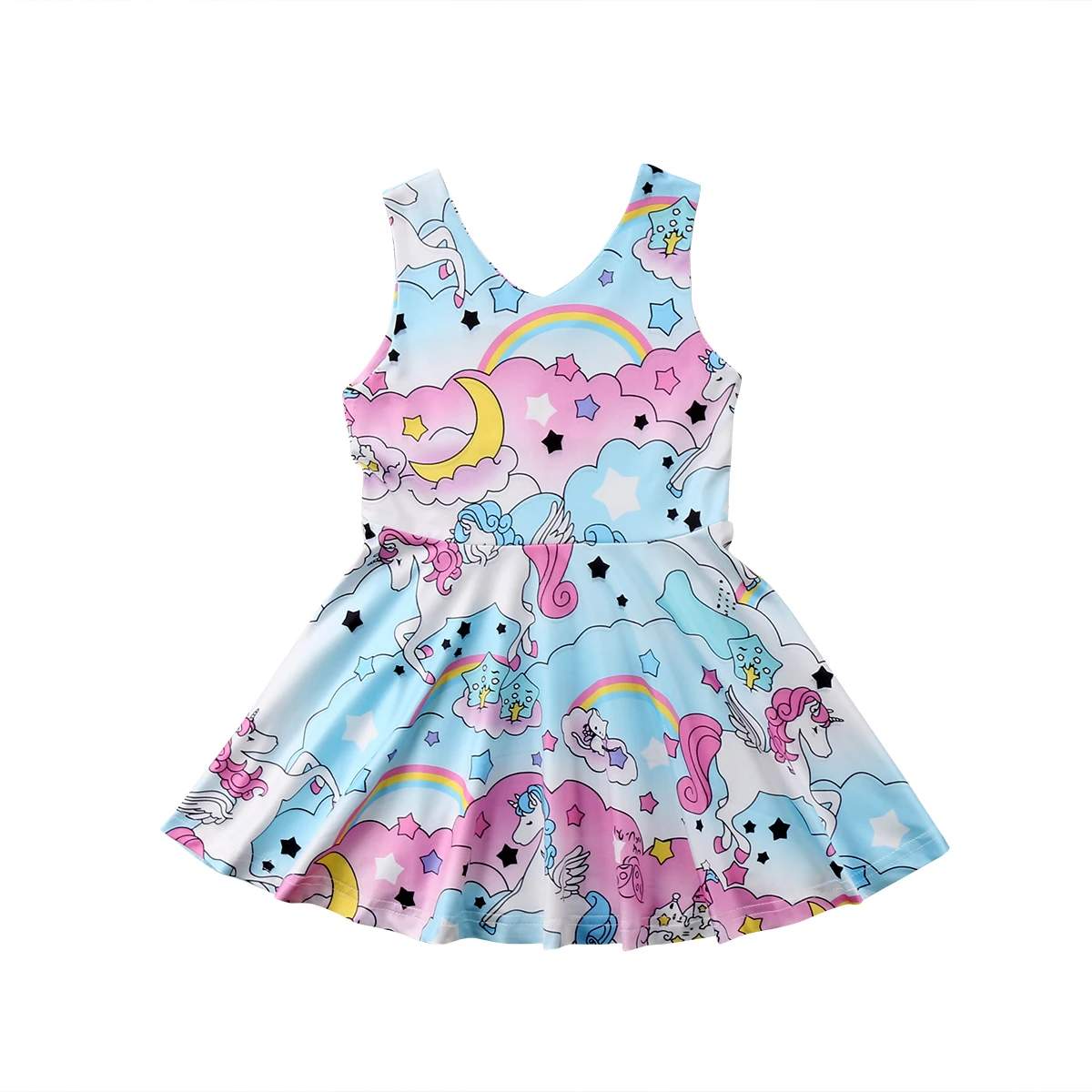 

1-6Y Kid Baby Girls Cartoon Rainbow Unicorn Party Dress Pageant Formal Gown Sleeveless Summer Dresses Cute Girls Sundress