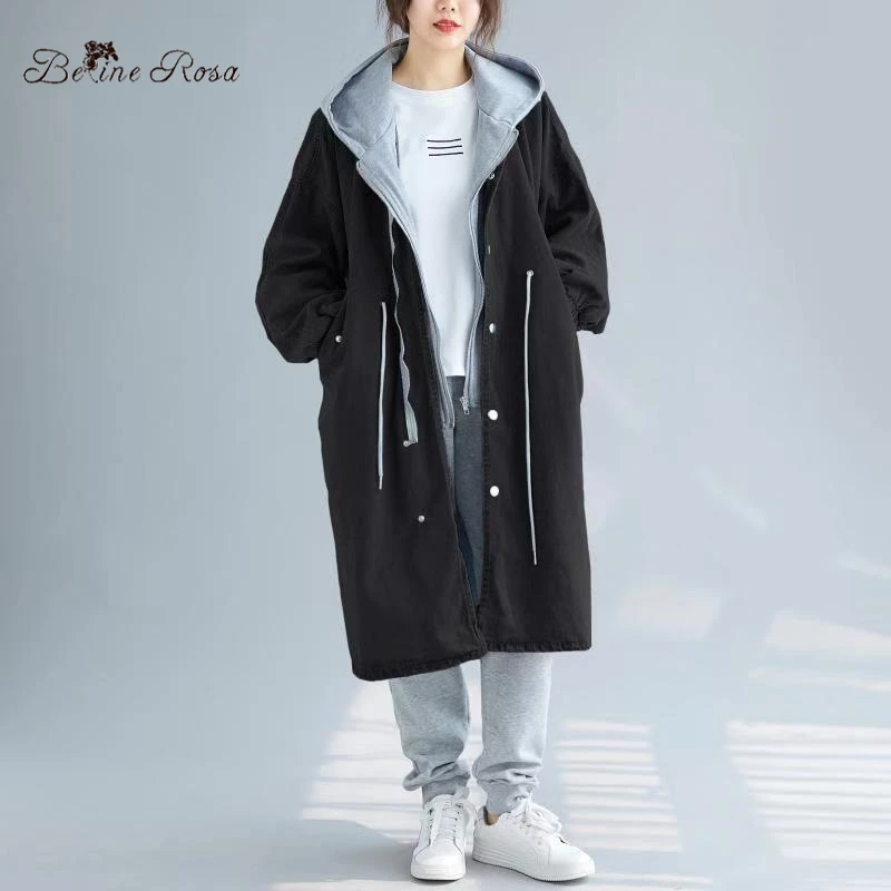BelineRosa женские большие размеры s джинсовые пальто большой карман на молнии плюс Размер Женская одежда свободные длинные YYBW0010