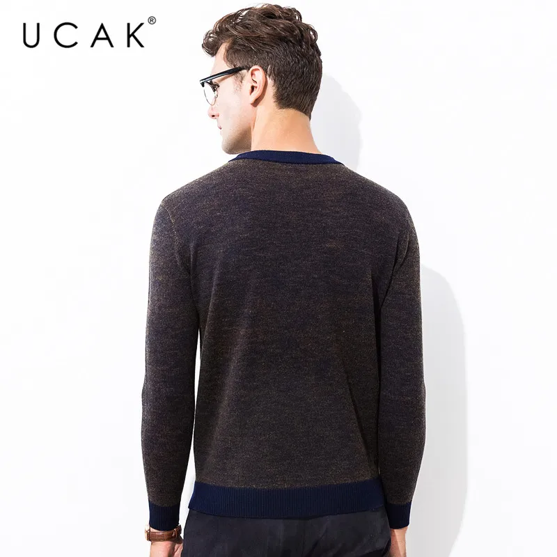 Discount UCAK Brand Sweater Men Pure Merino Wool Pullover Men Fashion Striped Pull Homme Autumn Winter Thick Warm Cashmere Sweaters U3065