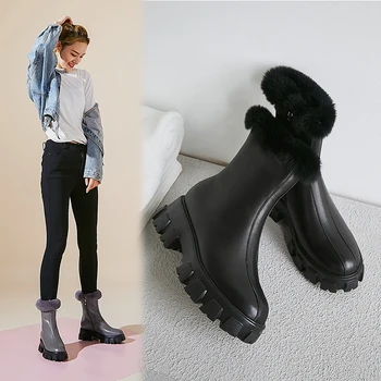 

Bottes femme new winter shoes women's snow boots genuine leather plush keep warm snow boots women's ankle boots botas mujer