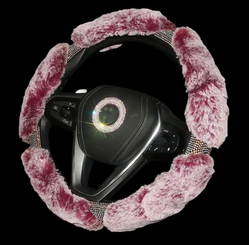 

2019 New Winter Plush Car Steering Wheel Cover Crystal Rhinestone Steering-Wheel Case Warm Rabbit Fur Heated Auto Wheels Covers