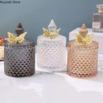 Creative Glass Jar Candle Jar with Lid Multicolor Jewelry Storage Box Round Storage Jar Living Room Home Decoration Accessories 1