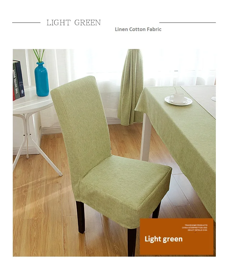 Customize Quality One Piece Dining Chair Cover Green Thickening Linen