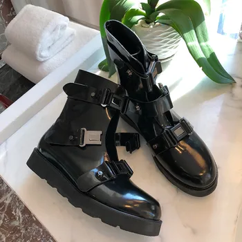 

Buckle Belt Leather Boots Women Thick Platform Ankle Boots Fashion Motorcycle Boots 2019 Winter Warm Plush Boots Snow Boots