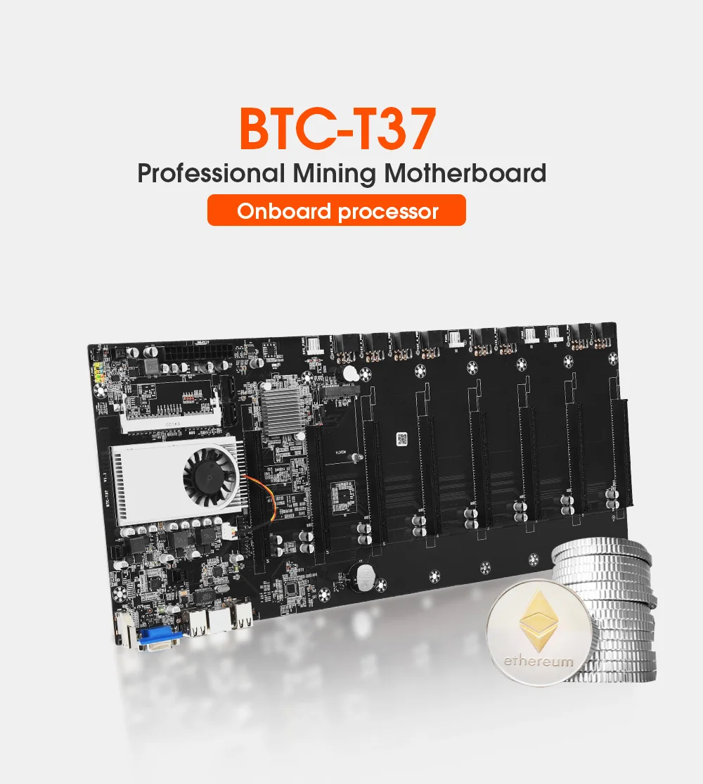 JINGSHA BTC-T37 Mining Motherboard 8 GPU Mainboard With CPU Crypto Ethereum Bitcoin Riserless BTC 37 Mining Expert Board Miner latest motherboard for desktop pc