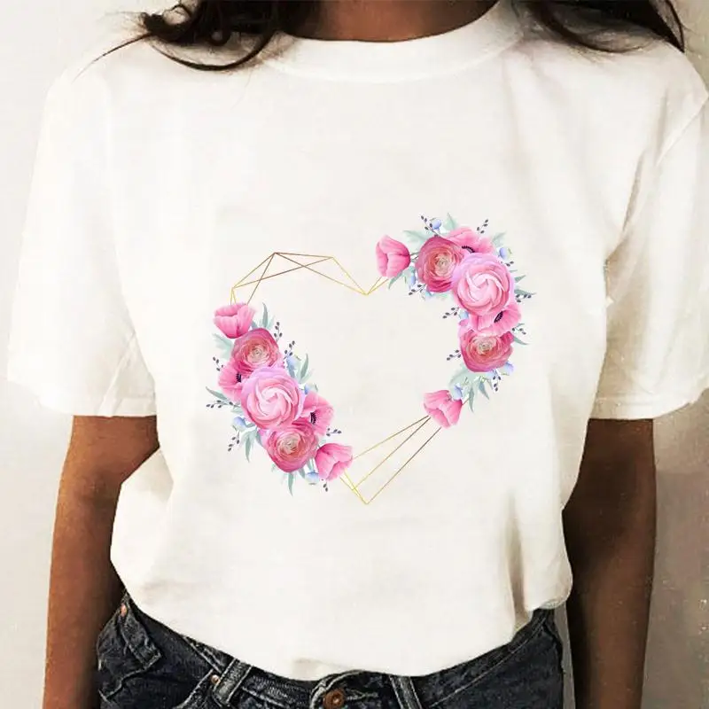 Print T-shirts Fashion Heartbeat Trend Women Cartoon Shirt Stylish Short Sleeve Regular Graphic T Top Female Tee T-Shirt graphic tees women