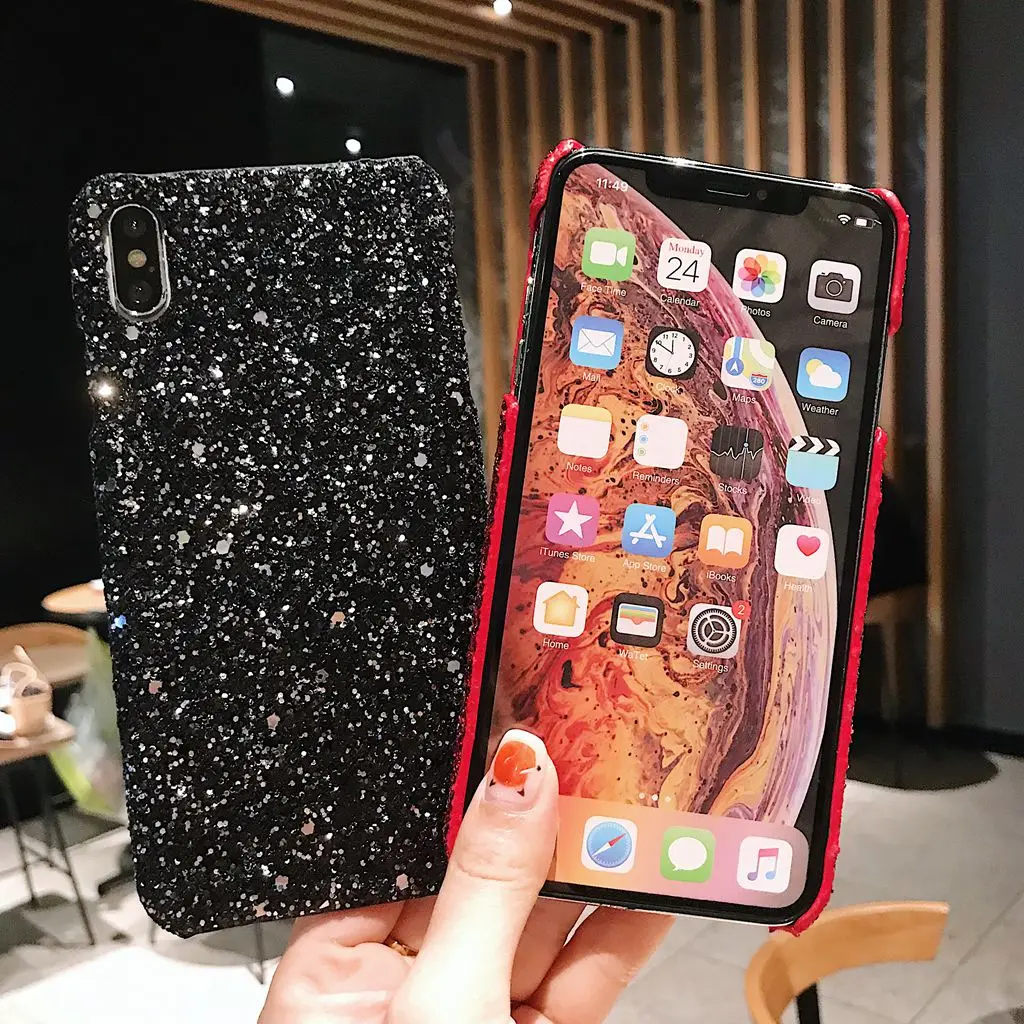 Жесткий чехол с блестками для iPhone 11 Pro Max XS XR X 5 6 6S 7 8 Plus, защитный чехол для женщин