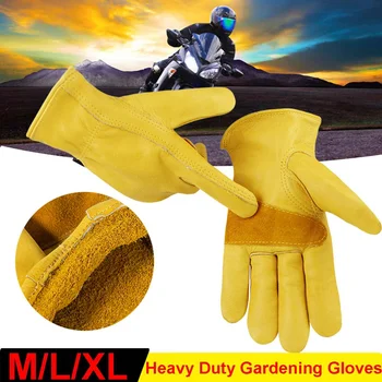 

1 Pair Genuine Cowhide Leather Work Gloves Anti-slip Driver Garden Gloves for Mechanical Repair Vehicle