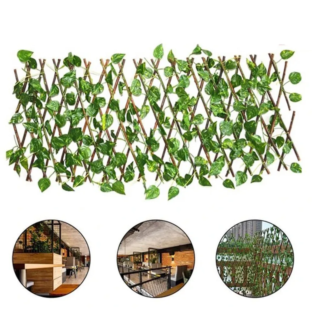 

Retractable Artificial Garden Fence Expandable Faux Ivy Privacy Fence Wood Vines Climbing Frame Gardening Plant Home Decorations