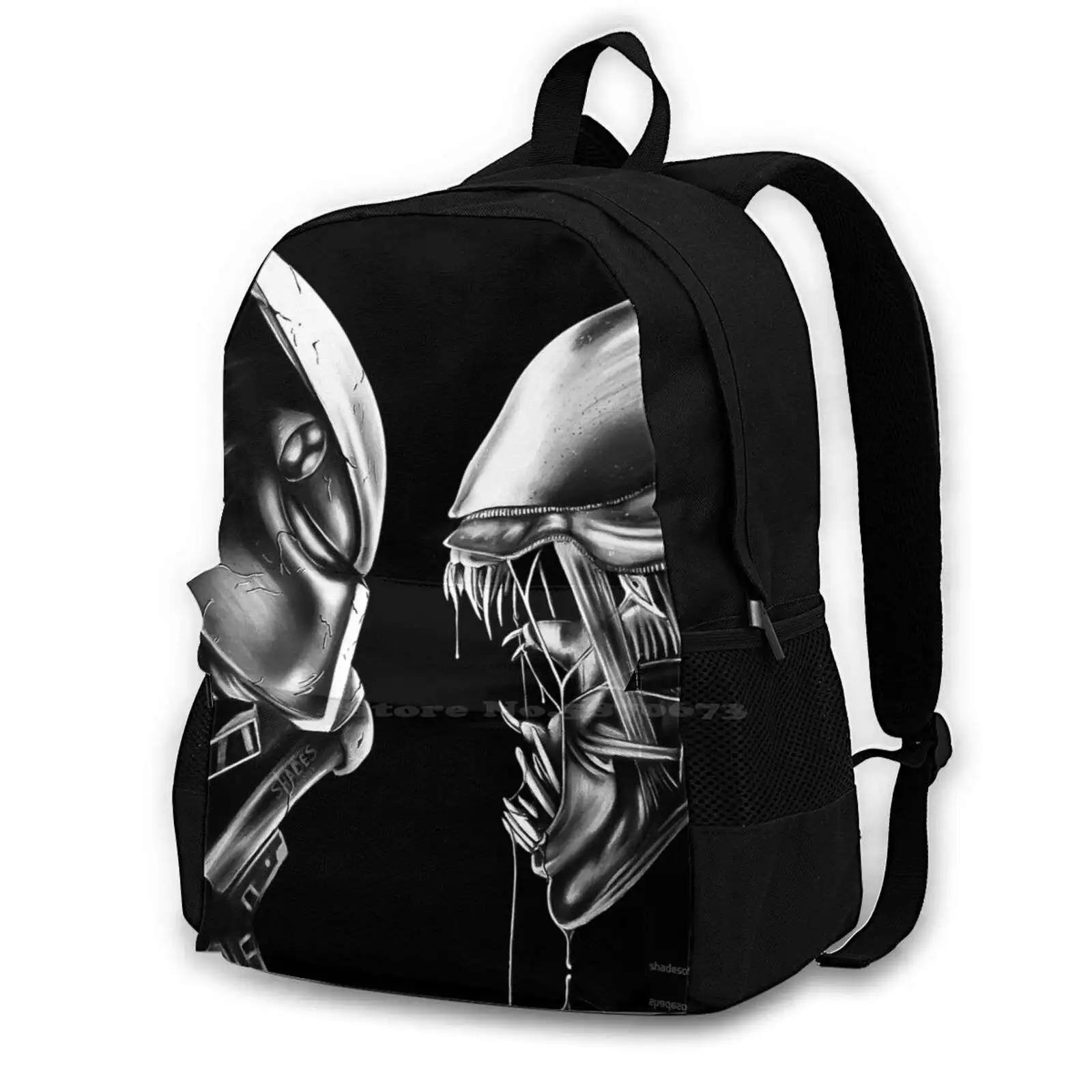 

Avp Travel Laptop Bagpack Fashion Bags Alien Predator Horror Black And White Movie 90S