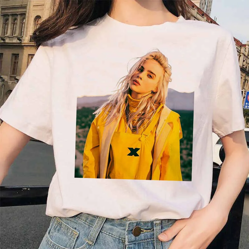 Billie Eilish футболка уличная хип-хоп ee-рубашка для op vogue Женская рубашка Harajuku одежда смешная винтажная