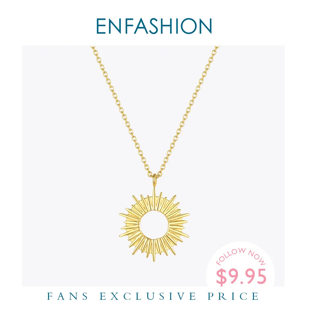 Ожерелье с подвеской ENFASHION Sunshine ожерелье из нержавеющей стали золотого цвета полые круглые солнечные