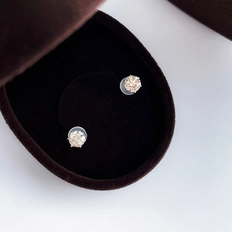 Aazuo 100% 18K White Gold Real Diamond 0.40-0.60ct Classic Stud Earring For Woman Wedding Engagement Party
