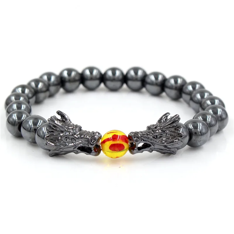 Натуральный черный Лава и Белый Howlite камень бусины браслет Pulseira Masculina мужские ювелирные изделия Будда Дракон бисера браслет для женщин