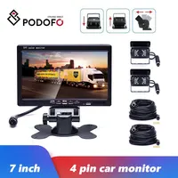 Podofo-Monitor LCD para coche, 7 pulgadas, 12V-24V, pantalla de visión trasera, impermeable, 4 pines, IR, visión nocturna, cámara de visión trasera de marcha atrás