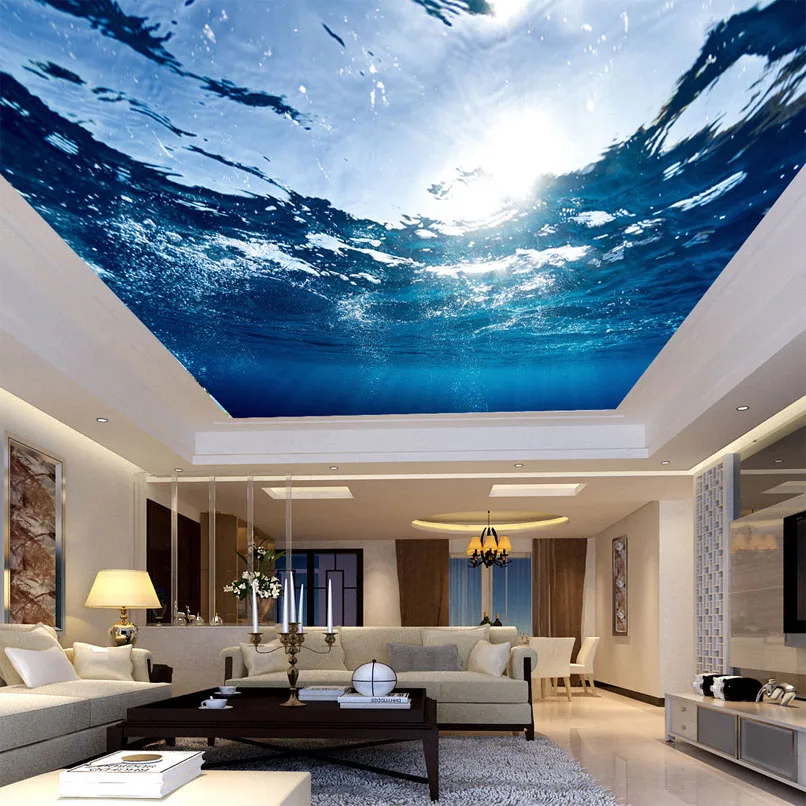 

Dropship Photo Wallpaper Custom Large Ceiling Mural HD Blue Sea Water Nature Wallpaper Hotel Ceiling Mural Papel De Parede 3D