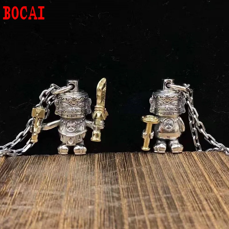 Ciondolo Figura Piccola Statua Moai Totem Indiano Vintage In Argento Sterling 925