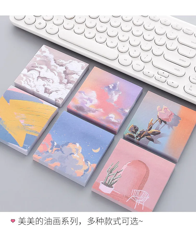 Girl Sticky Notes Oil Painting Color N Times Stickers Ins Beautiful Scenery Student Account Decoration Message Paper Memo Pads