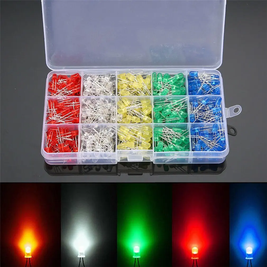 

500Pcs/lot 5MM LED Diode Assorted Kit DIY Light Emitting Diode Diode Kit Two-electrode Valve Coordinates Drop Shipping Sale