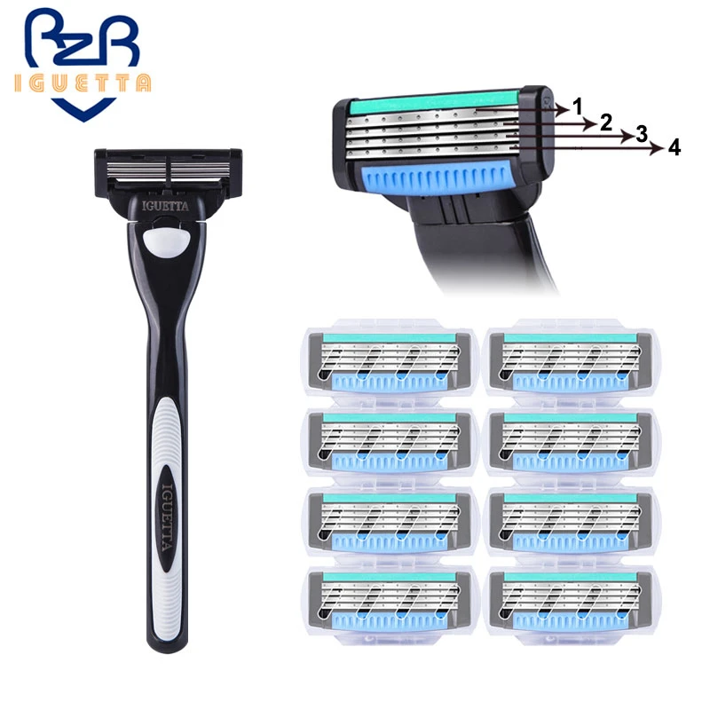 

High quality razor For man safety shaving blades Replacement cassettes 4-Layers Stainless Steel Manual razor holder handle
