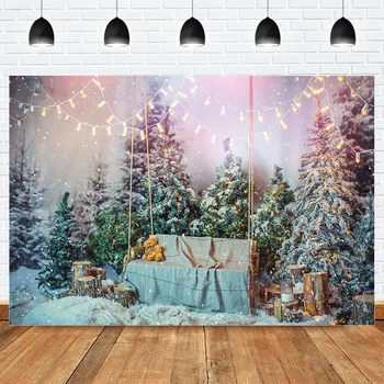 

Christmas Backdrop Christmas Tree Glitter Teddy Bear Background Winter Snowflake Newborn Portrait Backdrop for Photo Studio