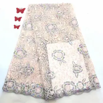 

High Quality African Lace Fabric / French Net Embroidery Sequins Tulle Lace Fabric For Nigerian party Dress FD128