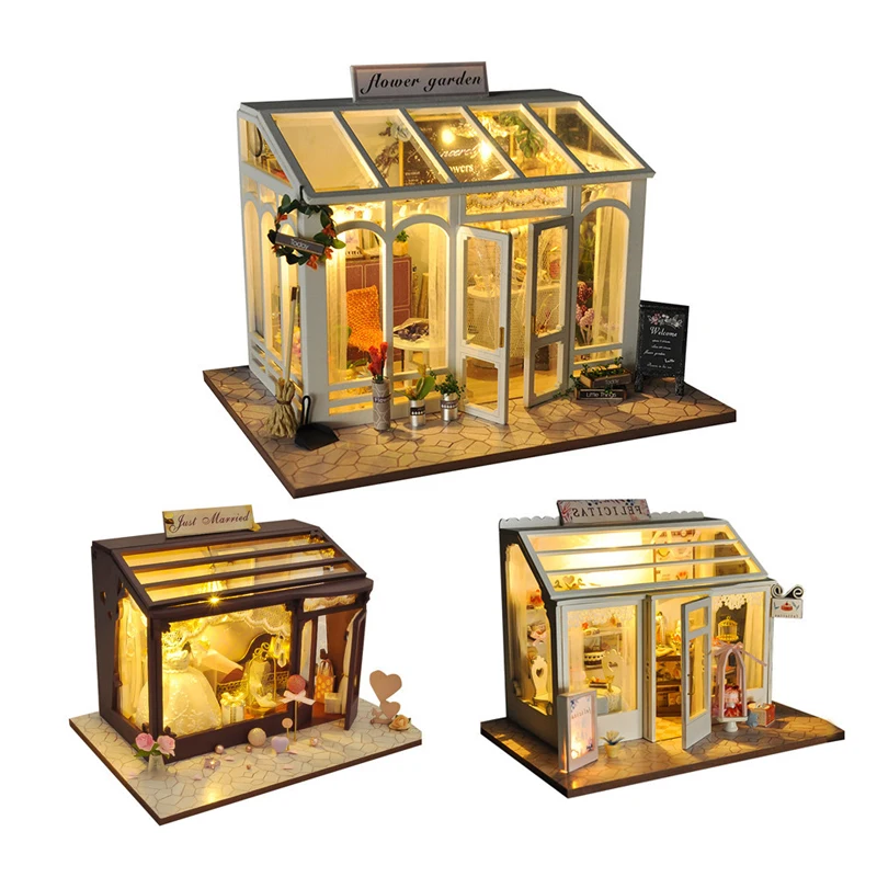 Casa de Bonecas com Móveis de Madeira Casa em Miniatura Brinquedos para Crianças Roombox Faça Você Mesmo Edifícios Modelos Aniversário Presentes Natal 8 Cheap ArquiteturaCasa DIYMiniaturas