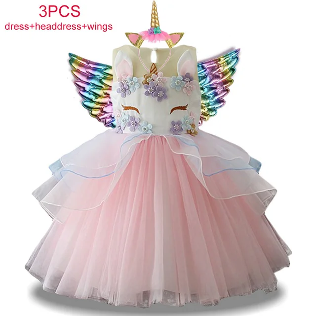 Carnival Unicorn Dress Easter Princess Dress Kids Dresses For Girls Costume Children Birthday Dress Wedding Dress Vestidos 2-10 Pink