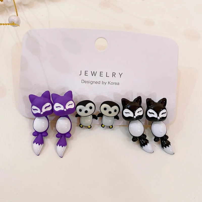 

New Fashion Cute Animal Female Creative Handmade Earrings Fox Penguin Cat Funny Earring Party All-match Jewelry For Women Girls