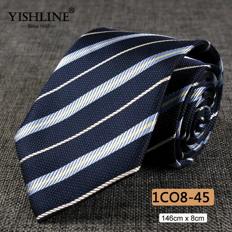 1CO8-45 YISHLINE, распродажа, 8 см, мужские галстуки, классический галстук, синий, для мужчин, в полоску, в клетку, серый, розовый, деловой галстук для жениха, свадебные аксессуары - Цвет: 1CO8-45