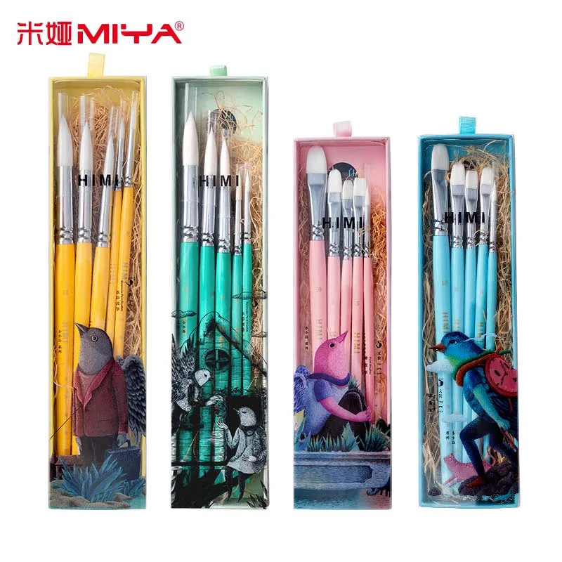 Miya Himi 5Pieces Kids Artists Gouache Paint Brushes Set for Acrylic