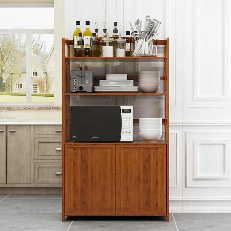 Kitchen racks floor-to-floor multi-layer microwave oven rack bamboo storage rack pan oven household space saving