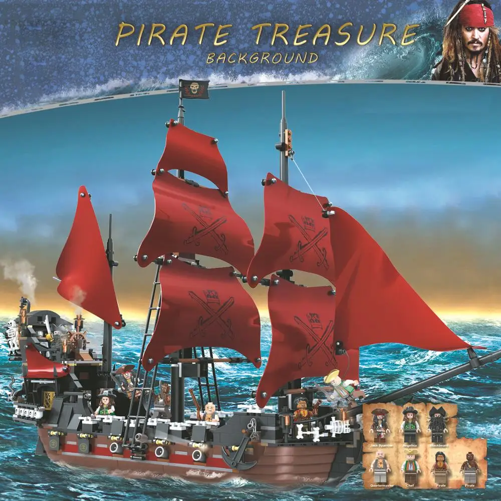 Black Pearl Ship Queen Anne's Revenge Pirates Caribbean Bricks Pirates Ship Boat Model Building Blocks Boys Gifts Toys