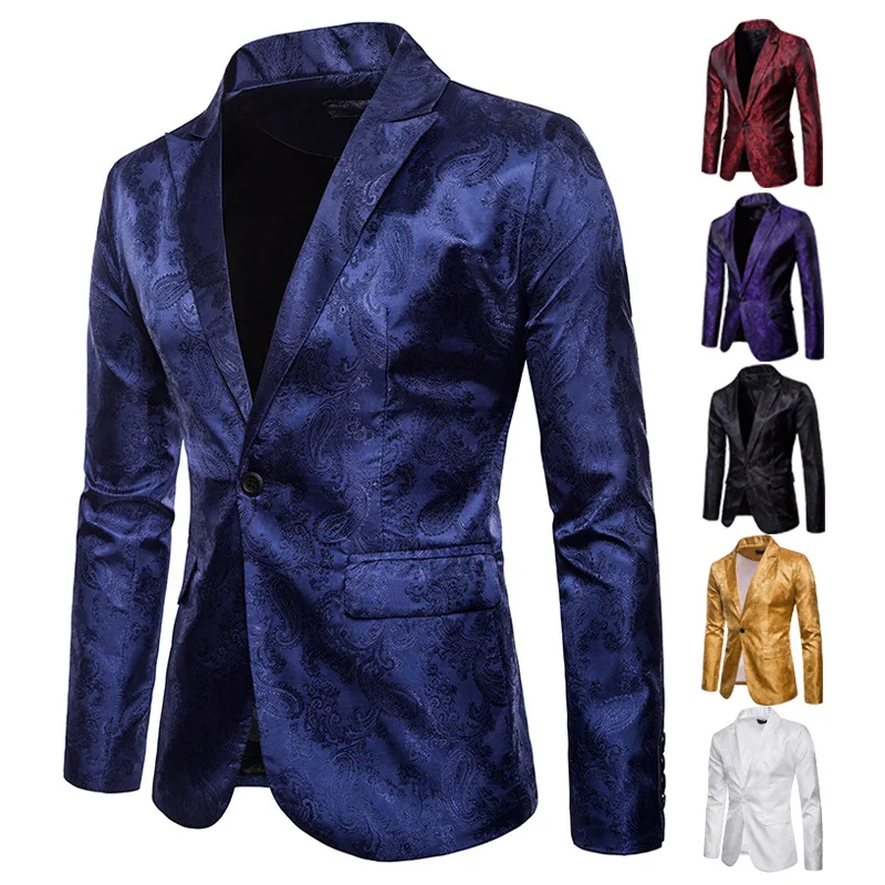 Роскошный костюм для мужчин Slim Fit жаккардовый жакет мужской с длинным рукавом необычный цветочный костюм винтажный Повседневный блейзер для мальчиков плюс размер мужской топ 2xl