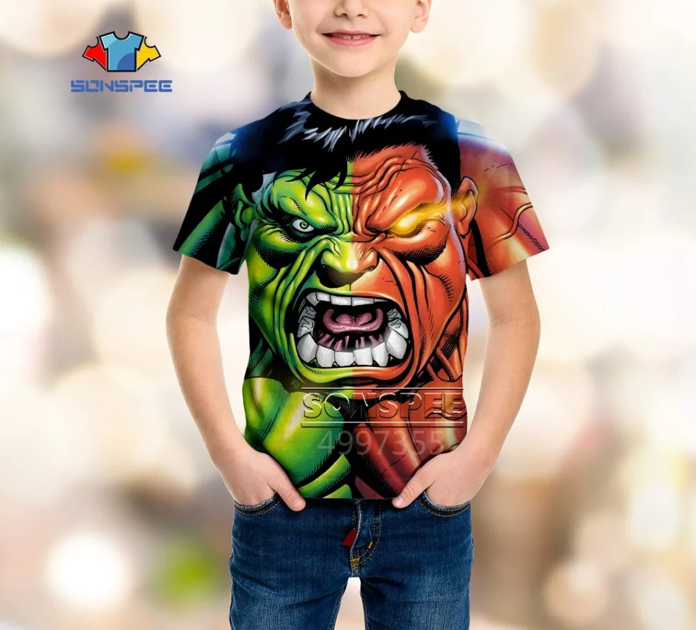 SONSPEE Hulk green Harajuku/уличная одежда для мальчиков и девочек, модная футболка аниме, Повседневная футболка с 3D-принтом, футболки с короткими рукавами, A547