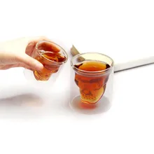 Креативная стеклянная чайная чашка с двойной головкой черепа для виски, вина, водки, бара, клуба, слоев, прозрачный кристалл