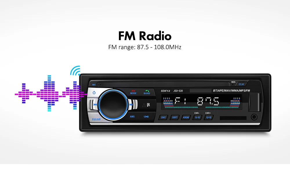 JSD-520 Bluetooth Авто mp3-плеер мультимедийная система 87,5-108,0 МГц FM Радио пульт дистанционного управления XZ-66
