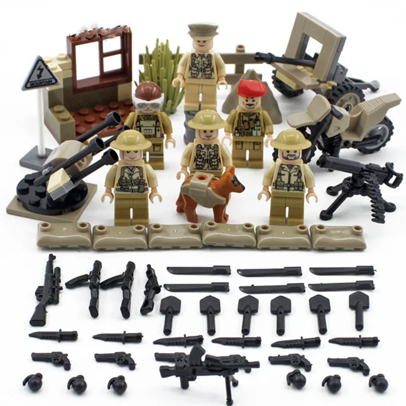

6pcs/set New WW2 Battle of Imphal UK British Army Soldiers Figure Legoinglys Military Building Blocks Toy