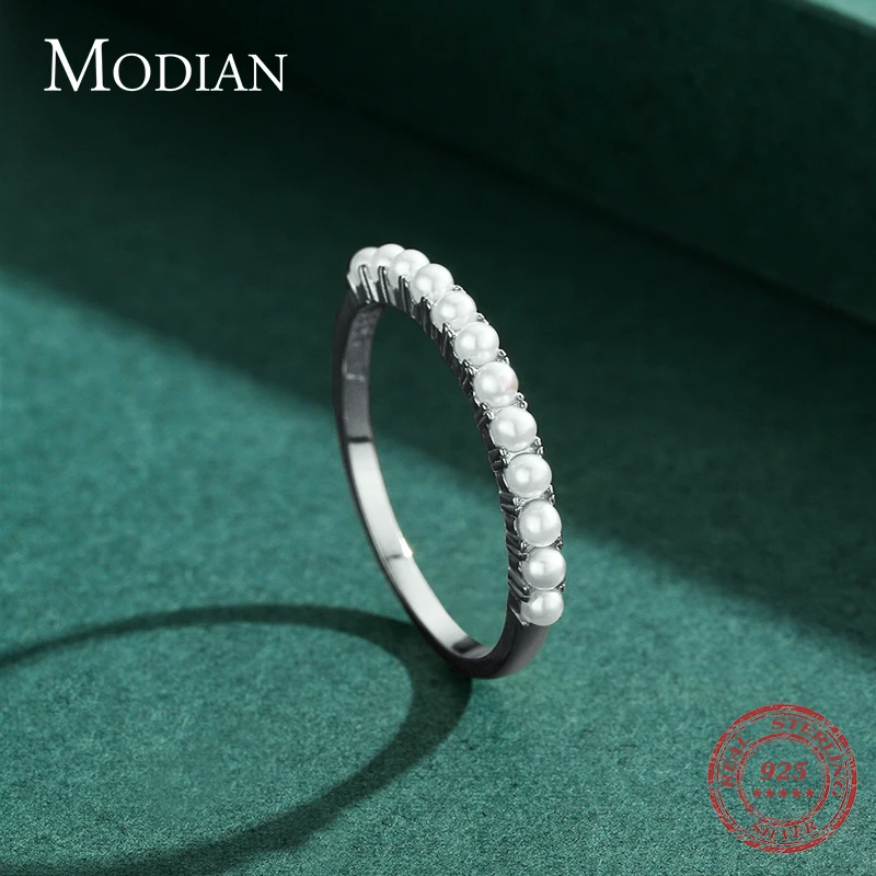 MODIAN  여성을위한 우아한 작은 라운드 진주 손가락 반지 골드 컬러 패션 파인 쥬얼리 기념일 선물