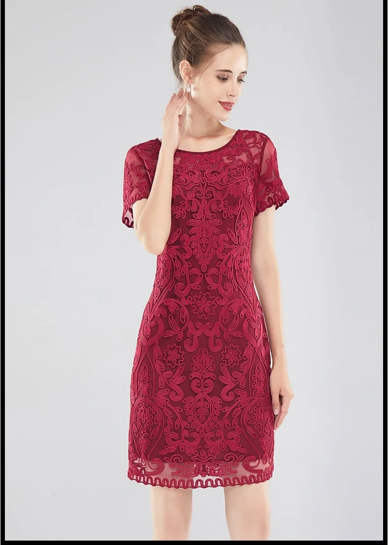 4XL Платье Vestidos De Festa сезон: весна–лето невесты Вечерние Для женщин с О-образным вырезом повторяющийся изысканной вышивкой короткий рукав платье розового цвета