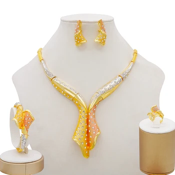 

Dubai gold jewelry sets for women African wedding gifts bridal Party Bracelet Necklace earrings ring set