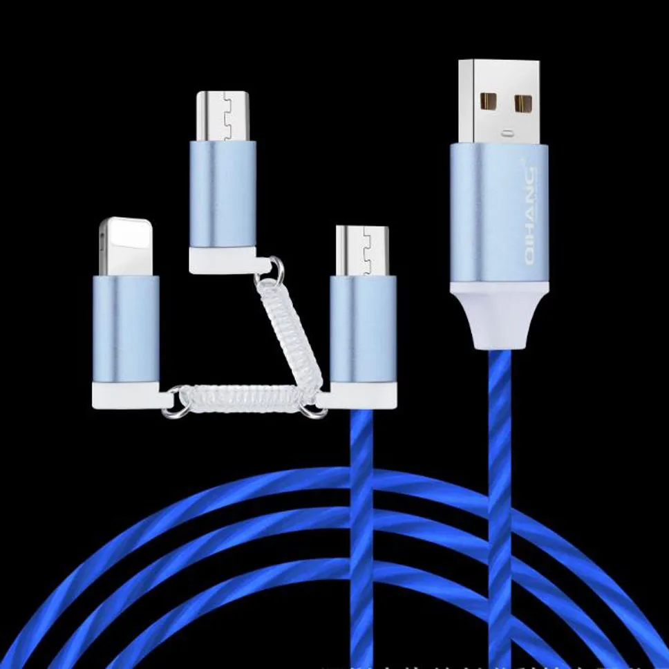 Универсальное 3-в-1 Тип C/микро USB кабель для передачи данных для Iphone X 8 Xiaomi зарядный кабель для передачи данных линии светодиодный течет светильник кабели для мобильных телефонов
