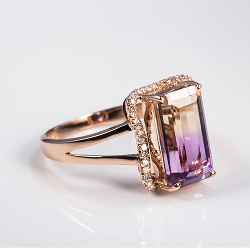 Роскошные женские обручальные циркониевые кольца цвета розового золота прямоугольник фиолетовый камень градиент микро CZ кольца паве индийские ювелирные изделия DDR029