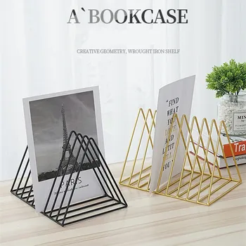 

ins Nordic Desktop Simple Iron Bookshelf Office Desk Bookend Simple Magazine Storage rack Creative Book stand wholesales