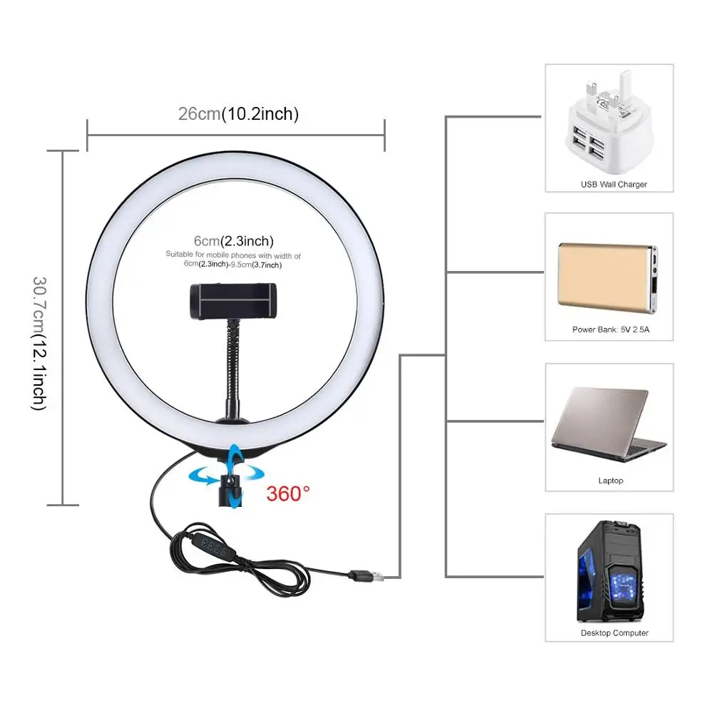 PULUZ 10.2 inch LED Selfie Ring Light&Cell Phone Clamp&Tripod Stand Vlogging Video Light Kits For YouTube Blogger Video Shooting