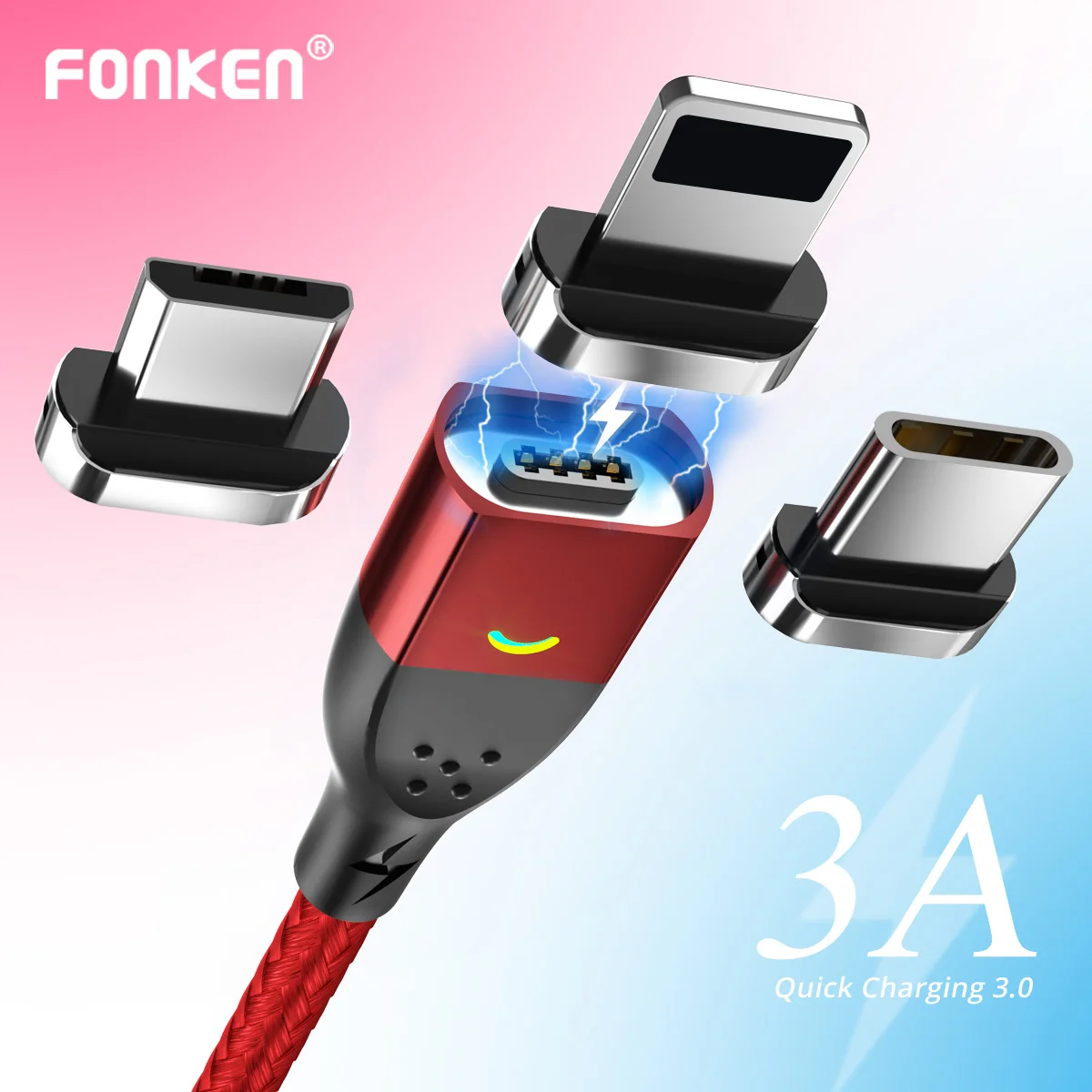 FONKEN 3A USB C Cable 4Pin Magnetic Cable Fast Charging Data Transfer For iphone USB Charger Magnet Type C Charge Cord Usbc Cord