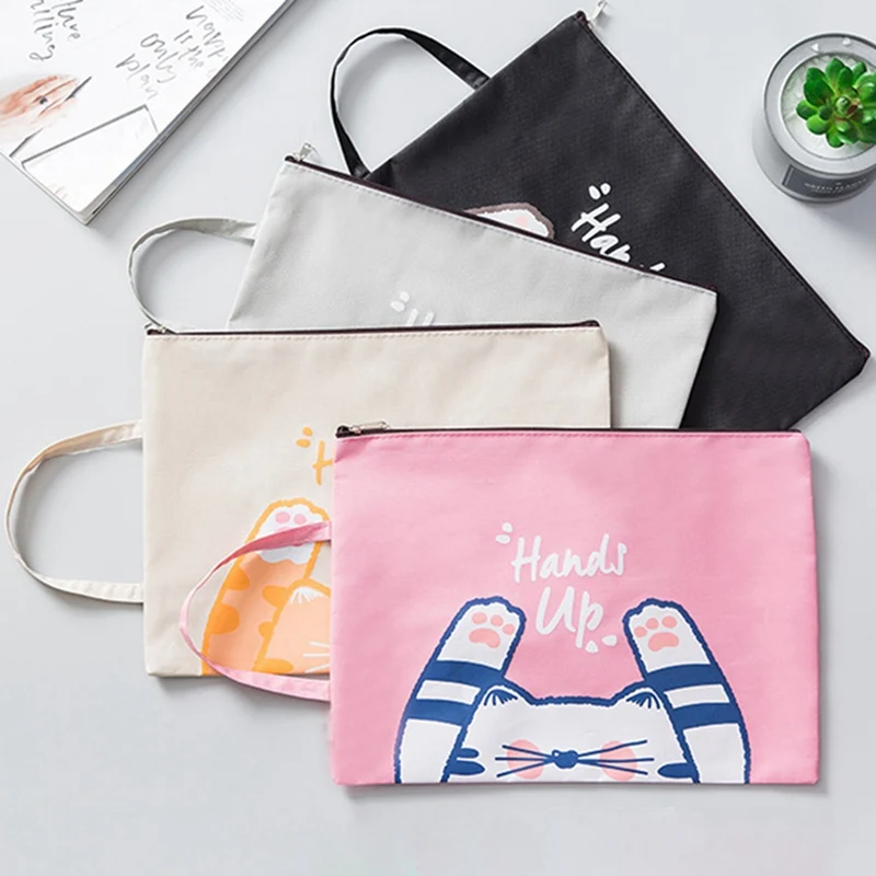 Archivador A4 portátil de gato bonito, bolsa con cierre, bolsa de almacenamiento, bolsa de lápices Kawaii, suministros escolares y de oficina, 1 ud.