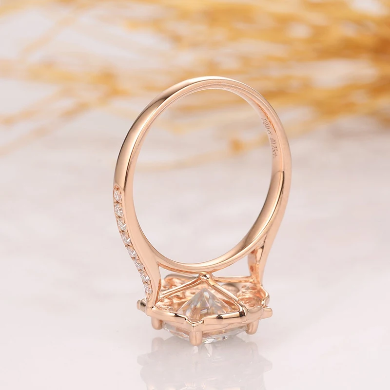 CxsJeremy 14K 585 Rose Gold 2ct 7*7mm Cushion Cut Moissanite Diamond Engagement Ring Halo Wedding Band for Women Wedding Gift