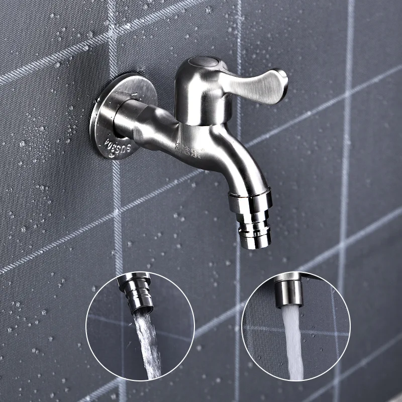 Clean water le 304 Stainless Lengthen Washing Machine Brushed Faucets Single Cold Quick Opening Mop Pool Antifreeze Explosion-Pr