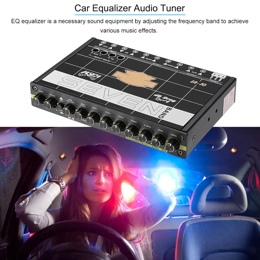 1 шт. EQ автомобиля Динамик эквалайзер Аудио-тюнером 7-Диапазонный автомобильный Динамик графический эквалайзер, обеспечивающий стайлинга автомобилей